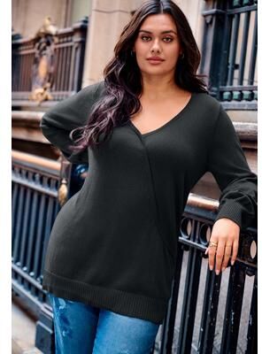Plus Size Women's Faux Wrap Pull Over Sweater by Avenue in Black (Size 22/24)