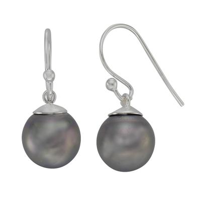 Paar Ohrhänger ZEEME "Silber 925 mit 2 grauen Perlen 10mm", grau (grau, grau), Ohrringe, Damen, one-size, Silber 925 (Sterlingsilber)