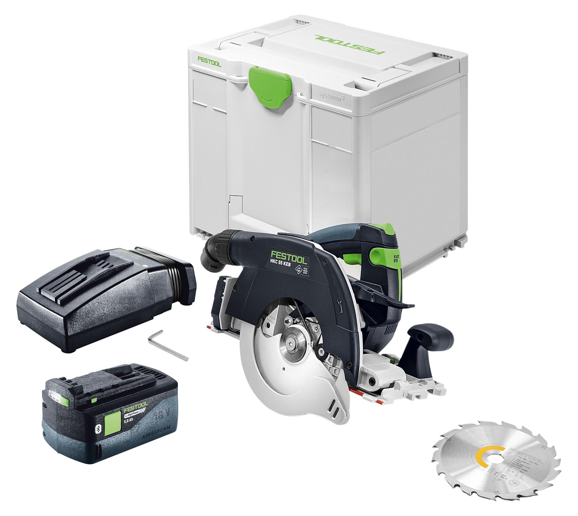 Festool HKC 55 KEB-Basic Akku Handkreissäge 18 V 160 mm Brushless + 1x Akku 5,0 Ah + Ladegerät + Systainer