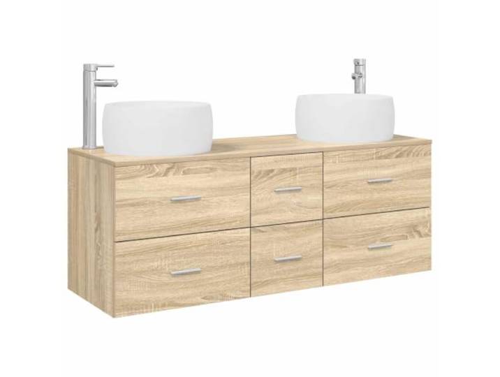 PUGYNBK Badmöbel-Set, 3-teilig, Sonoma-Eiche Waschbecken mit Schubladen, Schrank ohne Bohren, schnelle Montage, technisches Holz