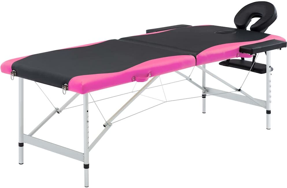 vidaXL Table de massage pliable 2 zones Aluminium Noir et rose