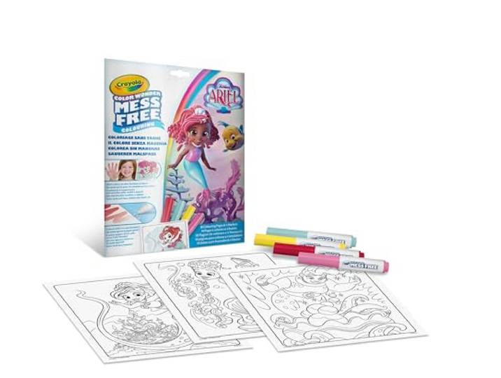 Crayola - Color Wonder, Kleurset met 18 kleurplaten en 4 vlekvrije viltstiften, onderwerp Ariël, creatieve activiteit voor kinderen, leeftijd 3, 4, 5 jaar, artikelcode 75-7018