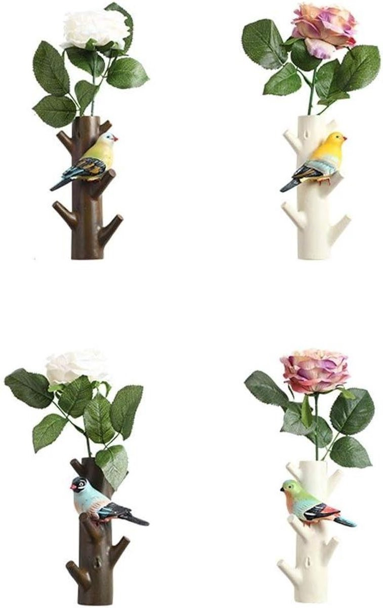 Decoratieve Wandkapstok met Hars Bloem en Vogel - Multicolor - 30 x 17 cm