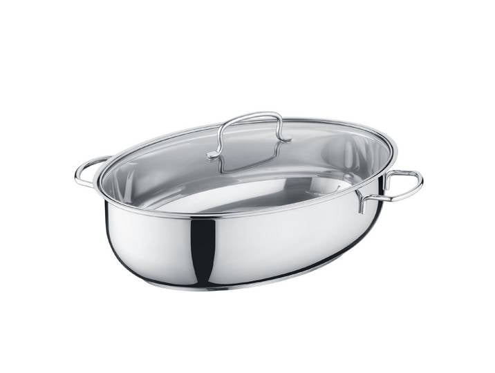 Berndes Bräter Berndes Edelstahlbräter mit Glasdeckel oval 38x25x12cm, Edelstahl