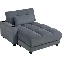 CHAISELONGUE 2 Sitzer Schlafsofa 114 x 147 cm mit Becherhalter Dunkelgrau