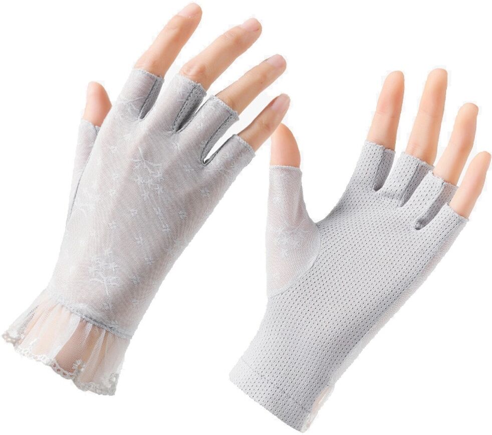 INF Gants demi-doigts en dentelle - respirants, haute protection UV, coupe élastique confortable Gris