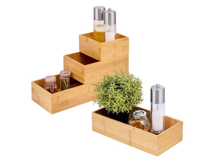 bremermann Aufbewahrungsboxen 4er-Set Bambus, Braun, Holz, 38x7.5x15 cm, Küchen, Küchenmöbel