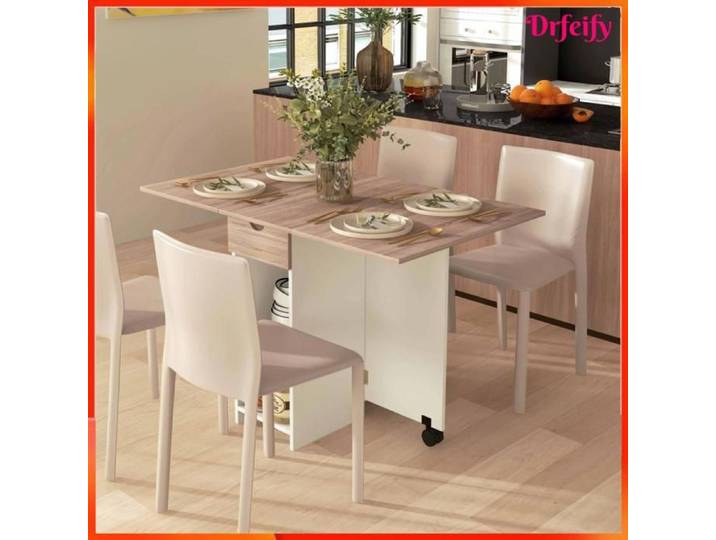 Table à manger pliante extensible - AKOZON - 9469 - 2 abattants - Chêne - 4 places