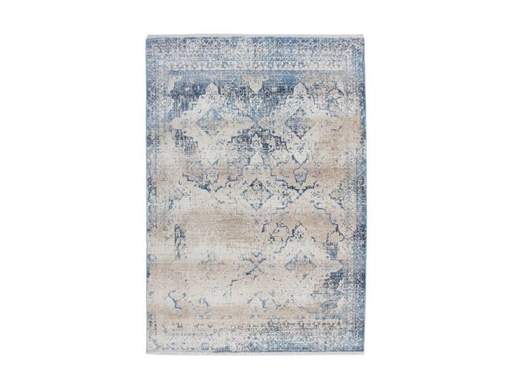 Kayoom Flachwebeteppich, Blau, Creme, Textil, Vintage, rechteckig, 80x150 cm, pflegeleicht, Teppiche & Böden, Teppich, Webteppich