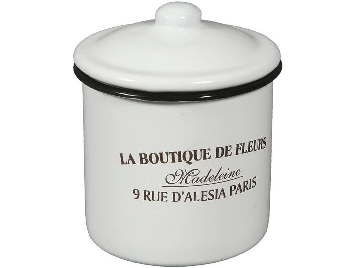 Dose AMBIENTE HAUS Behälter mit Deckel aus Emaille , weiss (weiß), B:9cm H:10cm T:9cm, Emaille, Aufbewahrungsboxen, Dose