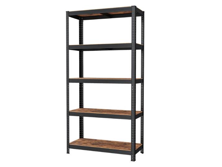 JOYFURNOS Étagère à 5 niveaux, Étagère en acier pour le rangement, Capacité de charge 650 kg, 30 x 75 x 150 cm, Marron et noir