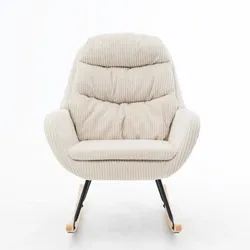 STILVORA Schaukelstuhl Cordstoff Beige mit Metall- und Holzgestell, 74 x 94 x 96 cm