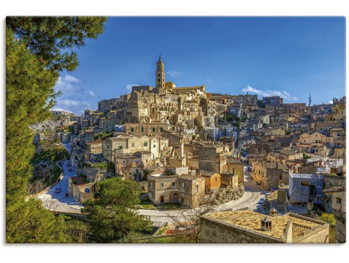 Leinwandbild ARTLAND Historische Altstadt von Matera Italien , blau (farbe bild(er): blau), B:60cm H:40cm, Bilder, Leinwandbild, auf Holzrahmen gespannt