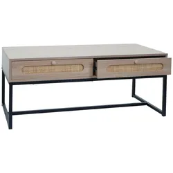 Décoshop26 - Couchtisch/Beistelltisch mit zwei Schubladen Kubu-Rattanholz Melamin-Eichenoptik 04_0008450 04_0008450