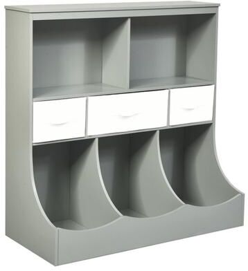 Costway Freestanding Combo Cubby Bin Storage Organizer Unit W/3 Baskets-Gray