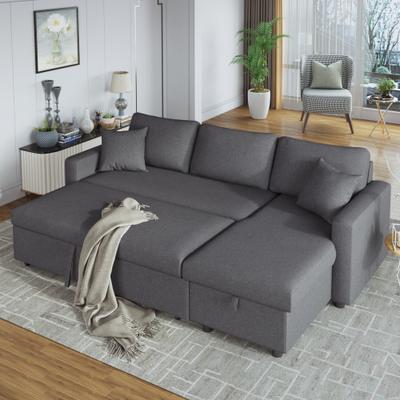 TOSWIN Modern Fabric L-shaped Sleeper Section Sofa with Pull-out Bed and Storge Chaise