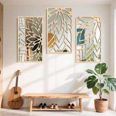 Fusion Finds Elegant Wood Wall Mirror Set With Acrylic Wall Mirror Leaf Design Decor Elegant Wood Wall Mirror Set With Acrylic Wall Mirror Leaf Design Decor