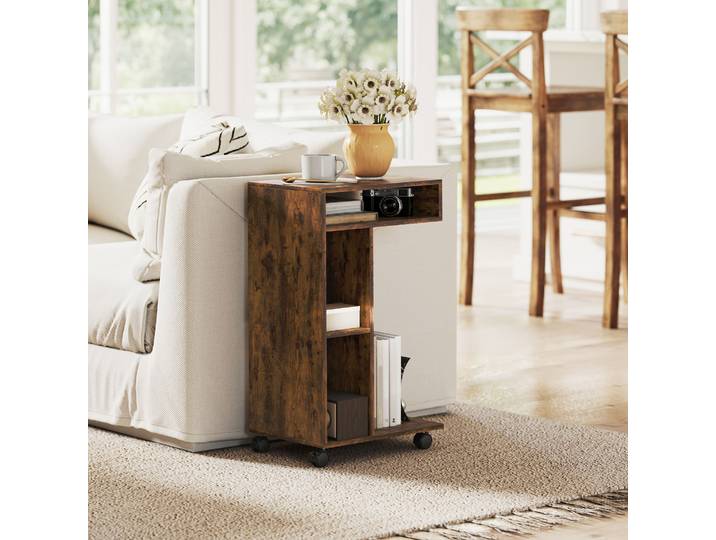 HOMCOM Chariot d'Appoint en C 3 Compartiments Brun Rustique