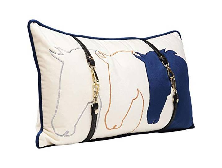 Kare Design Kissen Horsefaces, Blau/Weiß, 50x30x8cm (H/B/T)