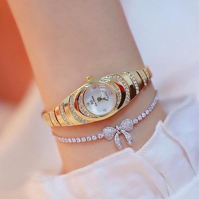 Everyday Crate BS Bee Sister Ladies Oval Watch Diamond Accent Quartz Watch Elegant Jewelry Chain Bracelet gold