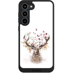 Nivocase Handyhülle für Samsung Galaxy S23+ Hülle NIVOpure Case Schwarz Blumen Hirsch Tiere (Samsung Galaxy S23+), Smartphone Hülle, Schwarz