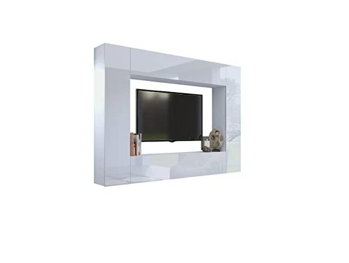 BROMARKT Premium Wohnwand Wohnzimmer Set 4 Teile - Wohnzimmer Möbel mit Schrank - Moderner Wohnzimmerschrank Komplett - Hochglanz Weiß