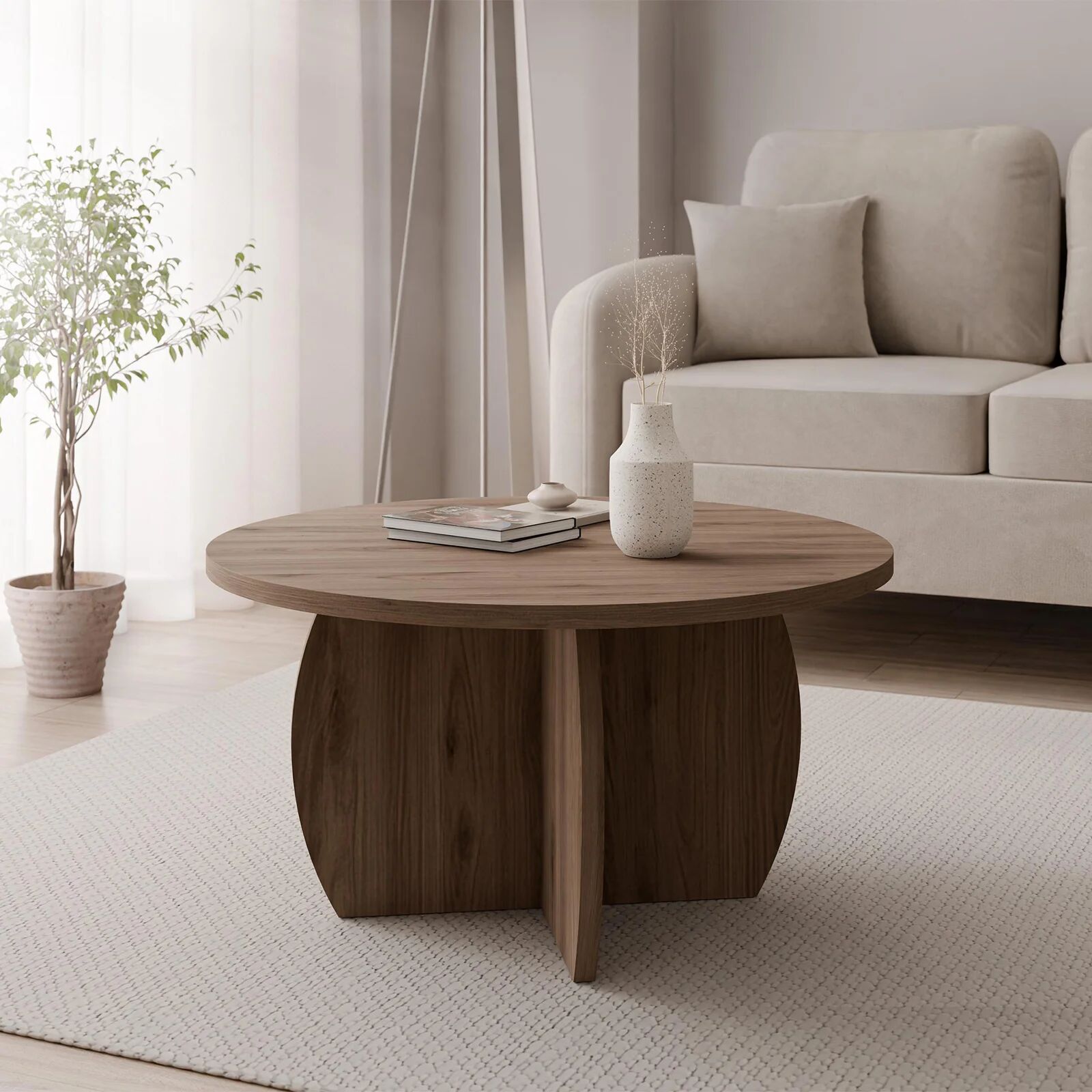 garneroarredamenti Tavolino da salotto 74x74cm rotondo noce Koda