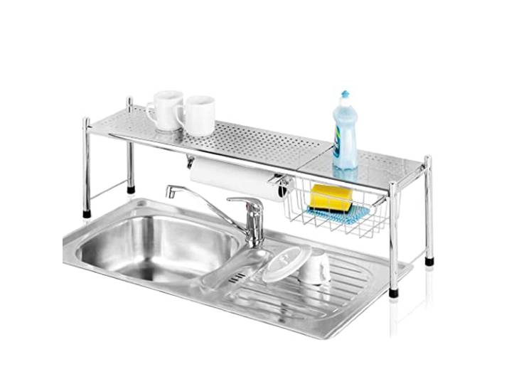 WENKO Maximex Etagère pour évier Expando\, surface de rangement supplémentaire au-dessus de l'évier\, extensible de 69 à 116 cm