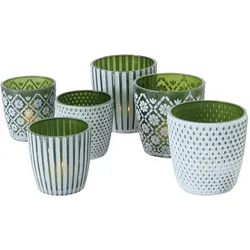 Boltze Windlicht Patty 6er-Set, H7-9 x ⌀7-9 cm, Grün