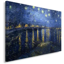 LEINWANDBILD Reproduktion eines Gemäldes von V. van Gogh - Sternennacht über der Rhône 100x70cm
