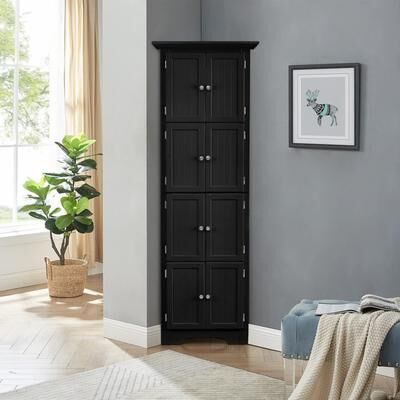 Ostweer Classic Storage Cabinet Entryway Cabinet with 5 Adjustable Shelves, Black Corner Cabinet Accent Cabinet Sideboard
