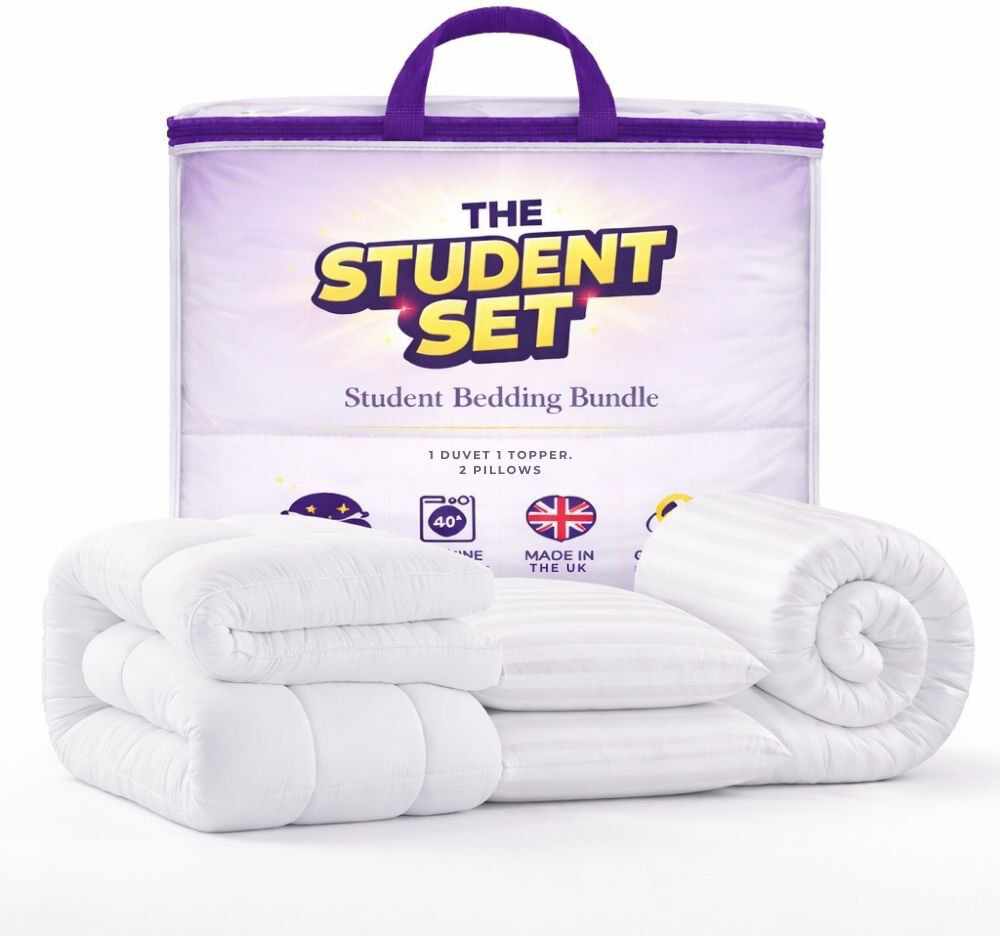 MHG Living Duvet 10.5 Tog All Season Student Bedding Bundle - Available Breathable Duvet, Mattress Topper & Pillows White King