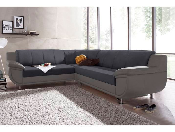 Ecksofa, Grau, 267x247 cm, Luxus-Microfaser & Kunstleder, Mit Federkern, Modern