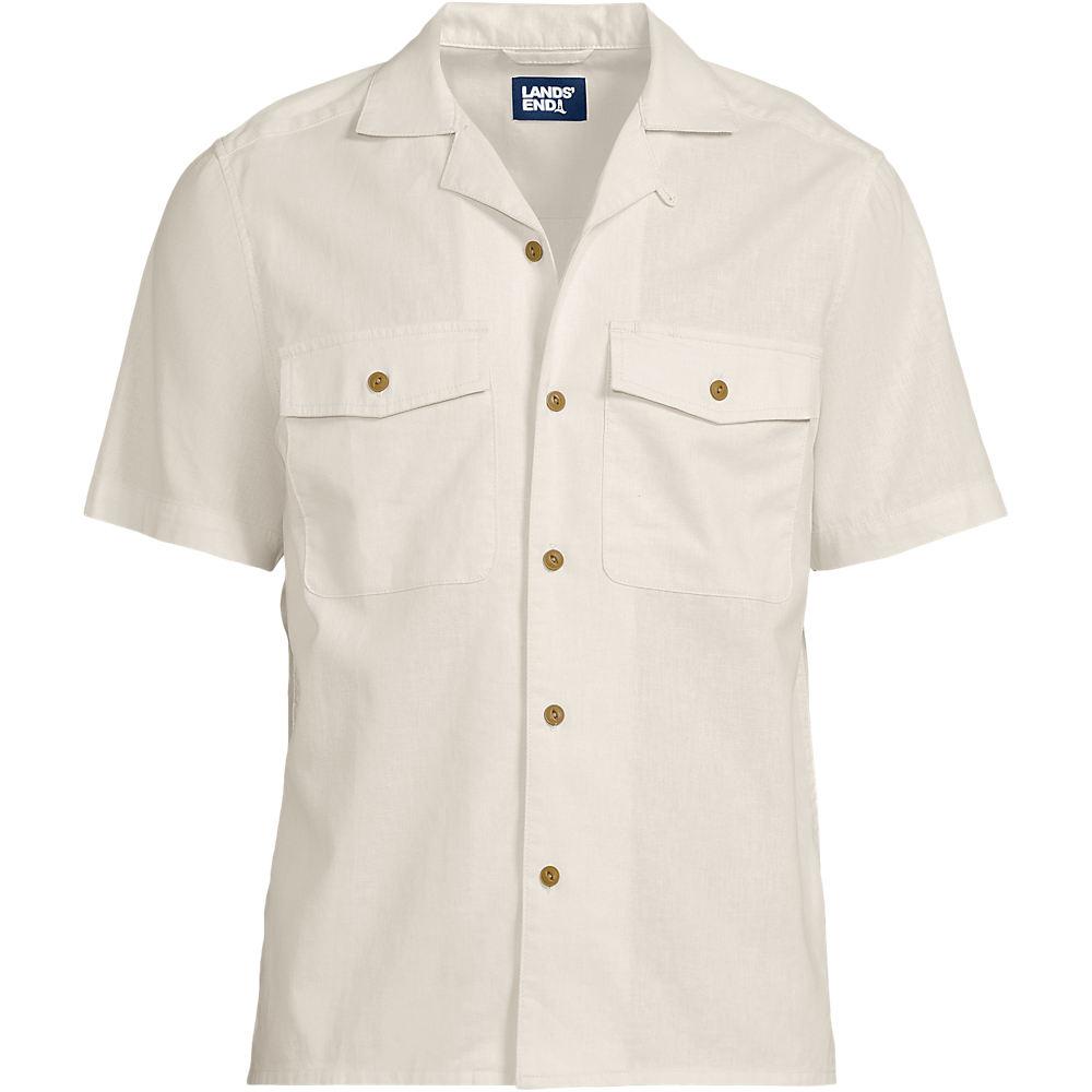 Kurzarmhemd aus Baumwoll-/Leinenmix für Herren, Herren, size: regular, Elfenbein, Leinen/Baumwoll-Mischung, by Lands' End