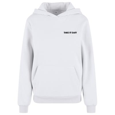 Kapuzensweatshirt MISS TEE "Miss Tee Take It Easy Flowers Ladies Fluffy Hoody", Damen, Gr. 3XL, weiß, 70% Baumwolle, 30% Polyester, bedruckt, Rundhals, Sweatshirts
