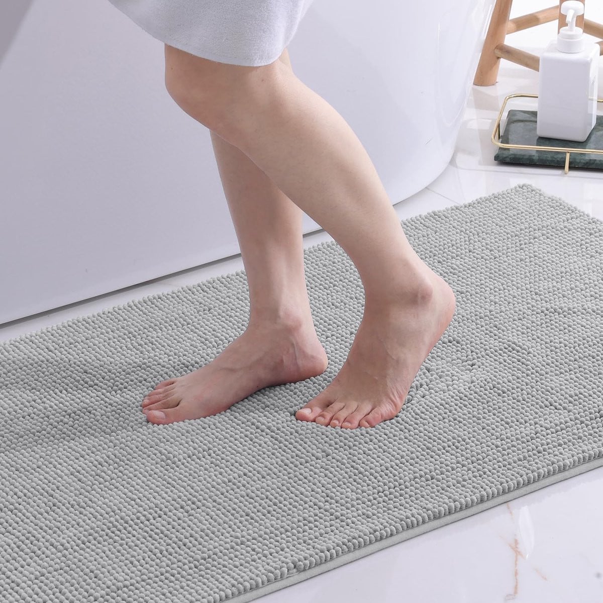 Homaxy Badmat Antislip - Grijs Chenille Pluche Douchemat - 50 x 80 cm