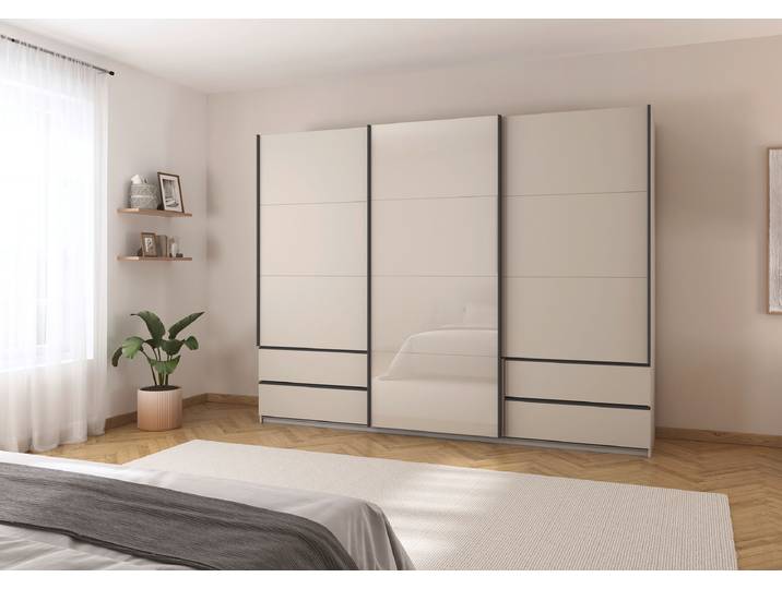 Schwebetürenschrank - Glastür 271cm Beige/Kaschmir
