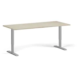 Höhenverstellbarer Schreibtisch, 2 Motoren, 74-121 cm, Tischplatte 180x80 cm, graues Metallgestell, Eiche natur