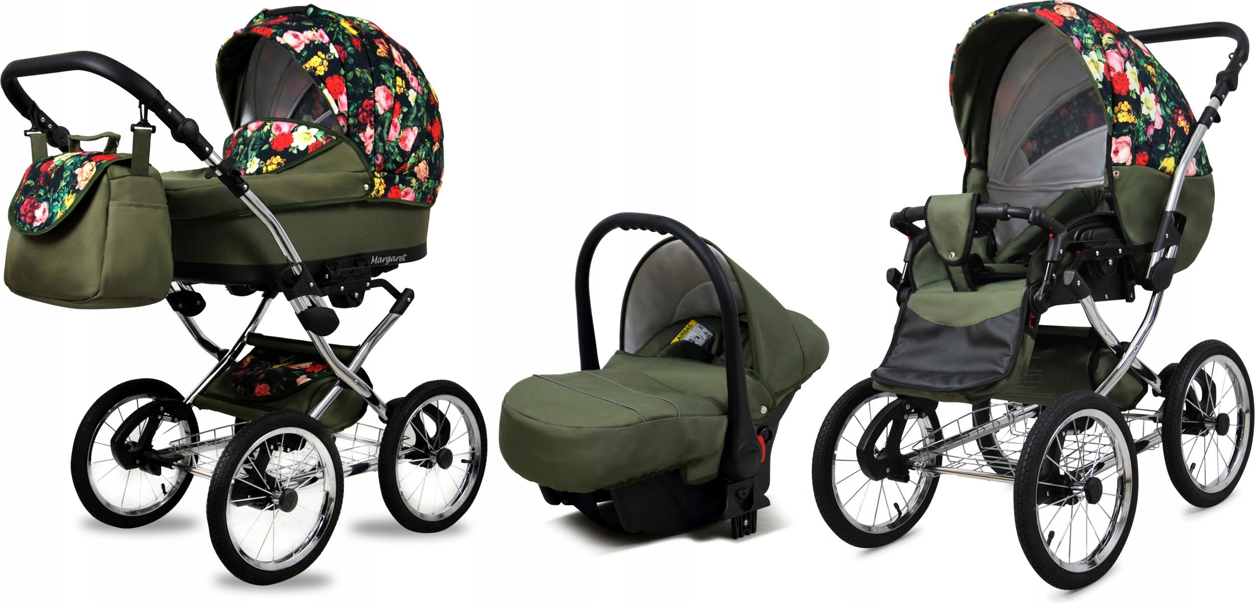 BabyLux Margaret Exclusive | 3in1 Kinderwagen Set | Roses With Tulips On Black | Kombikinderwag