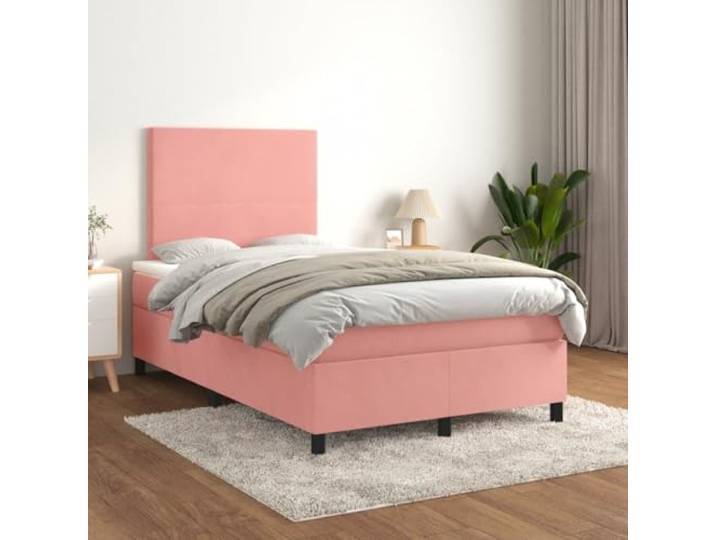 KTHLBRH Doppelbett 120 x 190 cm rosa Samt mit Matratze Federkern inklusive, weicher und luxuriöser Stoff, robuste Struktur, einfach zu montieren