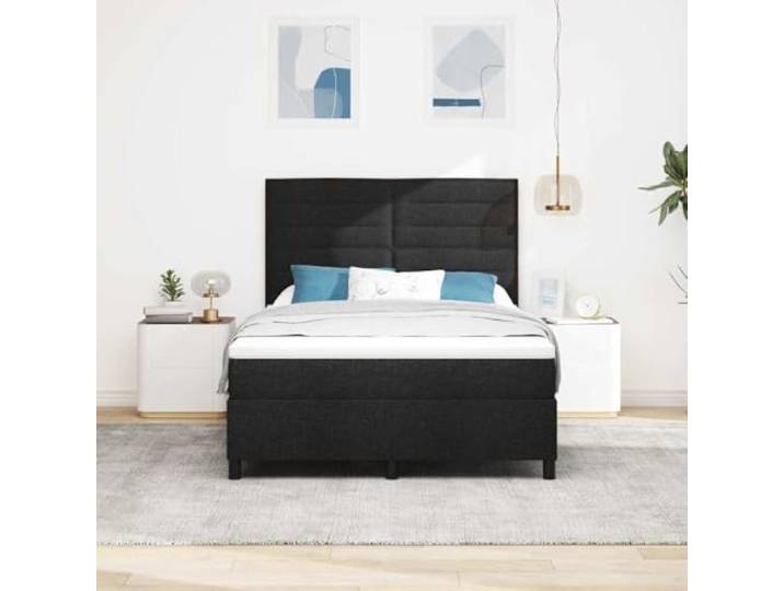 KTHLBRH Boxspringbett mit Matratze schwarz 160 x 200 cm Technisches Holz, Kiefer massiv, atmungsaktiver Stoff, mittelharte Matratze