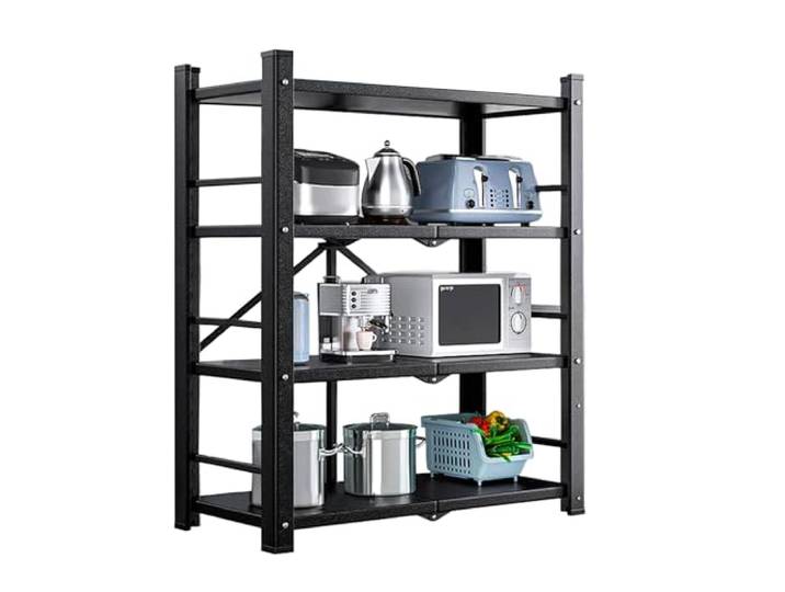 JOYBOS - Regal mit 4 Regalböden aus Metall, 73 x 37 x 115 cm, Schwarz