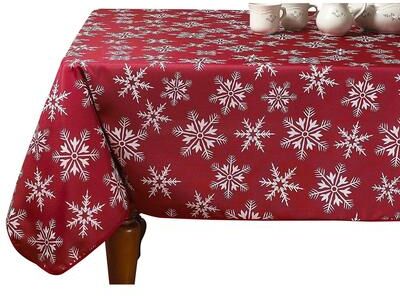 Violet Linen European Christmas Snowflakes Design Red Tablecloth