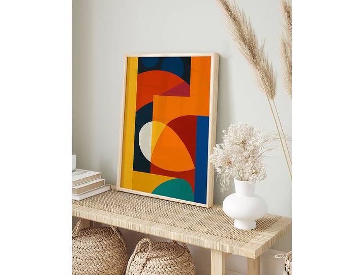 Impression artistique abstraite en Revêtement : verre acrylique Structure : hêtre laqué Multicolore 32 x 42cm