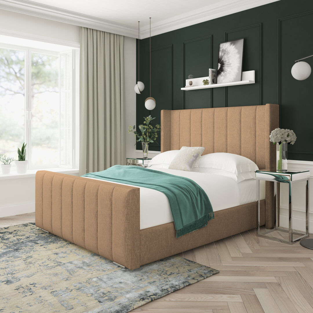 Lark Manor Willow Chenille Upholstered Bed Frame Mink Kingsize (5')