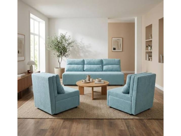 Family Meble Kimo Sitzgruppe, Sofa und 2 Sessel – Hellblau – 54