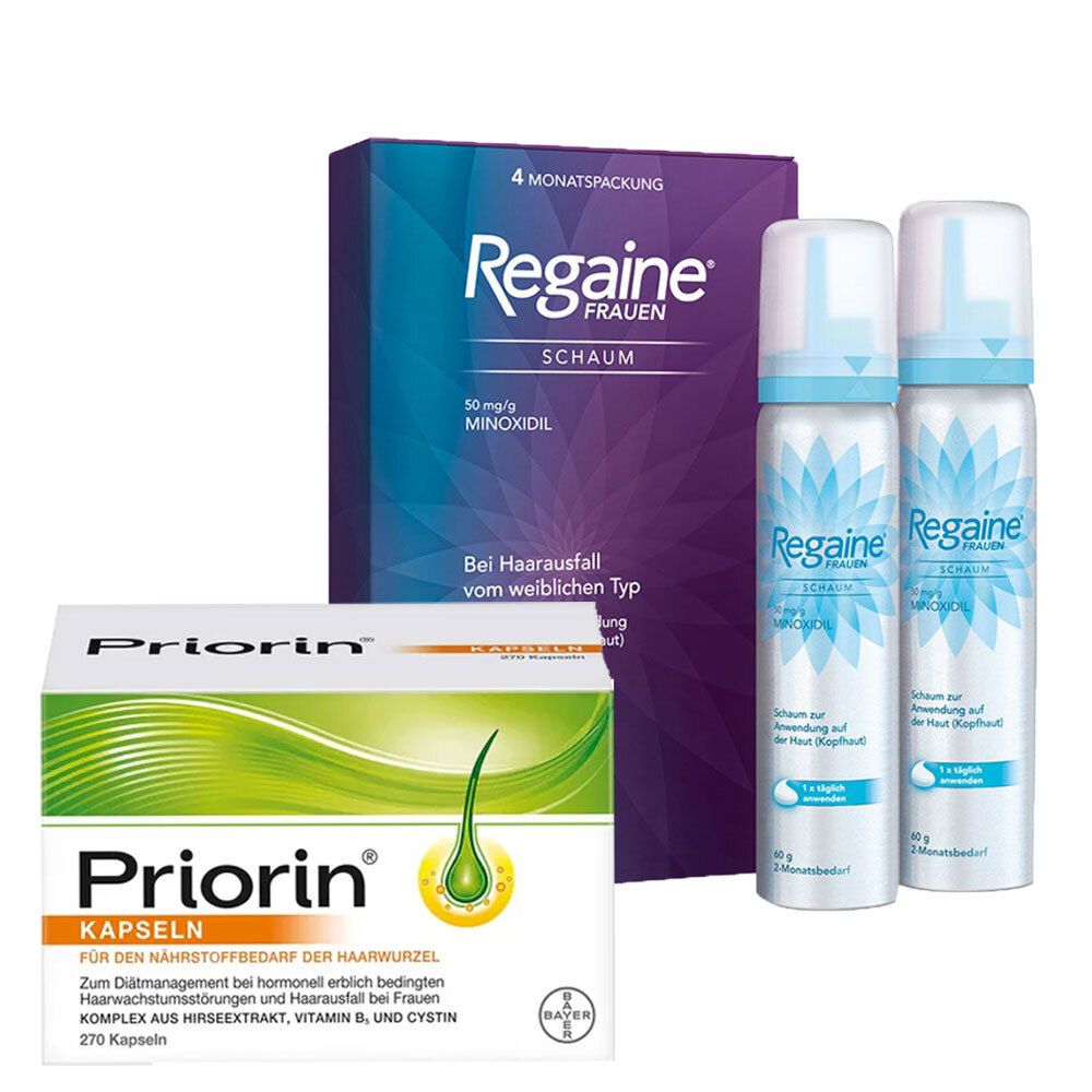 Priorin Kapseln + Regaine Frauen Schaum 4 Monats-Vorrat 1 St Set