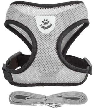 Uplift Essentials Adjustable Breathable Mesh Cat Harness & Leash Set grey m