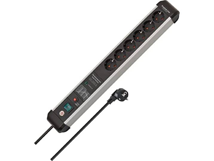 Brennenstuhl Premium-Protect-Line Multiprise 6 Prises avec parasurtenseur 60 000 A (multiprise avec Interrupteur et câble de 5 m\, fabriquée en Allemagne) Argenté/Noir