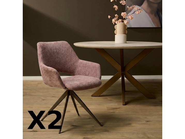 Chaise pivotante rose poudré à accoudoirs (x2) CORTINA